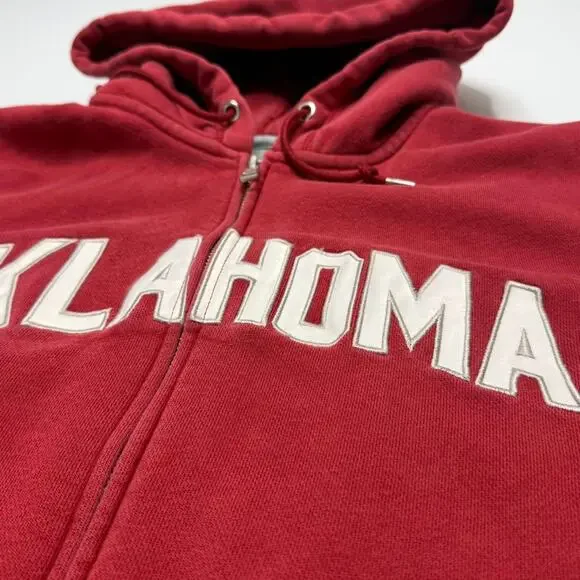 Nike Oklahoma Sooners Red Zip Up Hoodie Swoosh Spellout - Picture 2 of 7